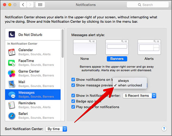 turn off notication banners for reminders on mac os high sierra